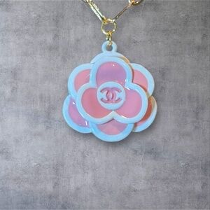 Upcycled Pink and White Flower Pendant